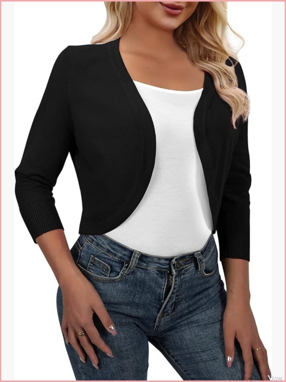 3/4 Sleeve Cropped Cardigan Open Front Shrugs